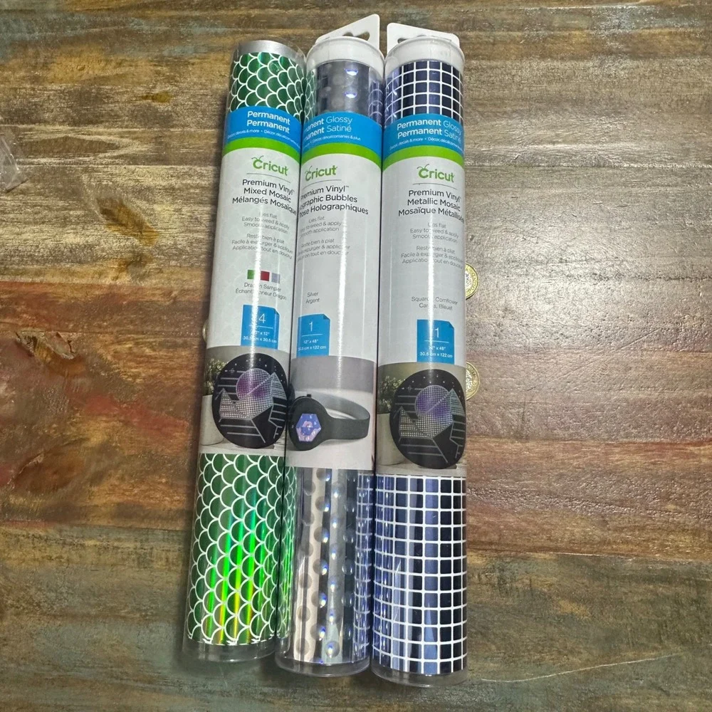 Cricut Premium Vinyl Bundle Holographic Bubbles Metallic Mosaic Dragon Sampler